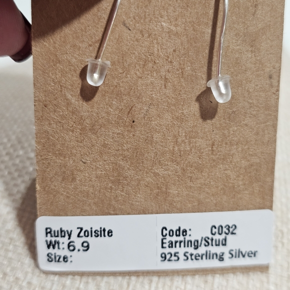 Purple and Green Ruby Zolsite And Sterling Silver Teardrop Earrings - Picture 2 of 2